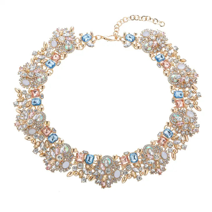 Polly Glass Collar Necklace- Blue/Pink/Ivy