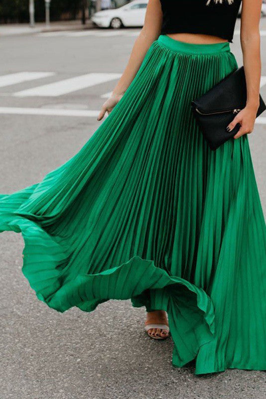 Tonya Pleated Maxi Skirt- Green