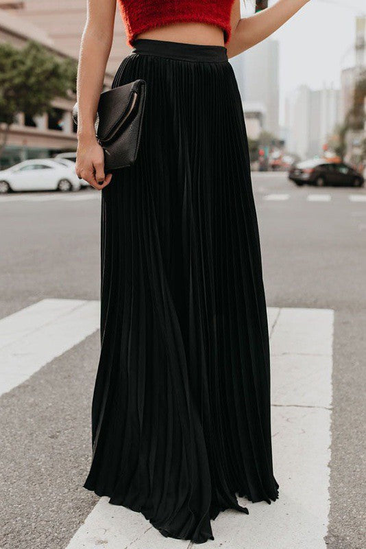Tonya Pleated Maxi Skirt- Black