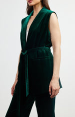 Pia Velvet Vest with Tie- Hunter Green