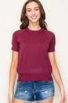 Evelyn Short Sleeve Crew Neck Sweater- Mulberry