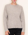 Shay Long Sleeve Crew Neck Sweater w/Distressed Hem- Mushroom