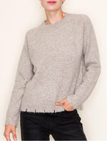 Shay Long Sleeve Crew Neck Sweater w/Distressed Hem- Mushroom