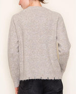 Shay Long Sleeve Crew Neck Sweater w/Distressed Hem- Mushroom