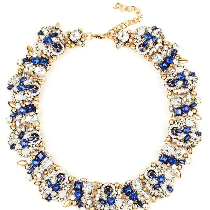 Polly Glass Collar Necklace- Blue/Gold