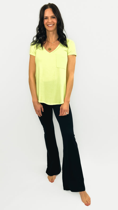 Addy V-Neck Pocket T-Shirt- Light Lime