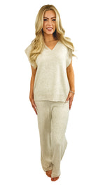 Aliyah Knit Sleeveless Pullover Sweater- Oatmeal