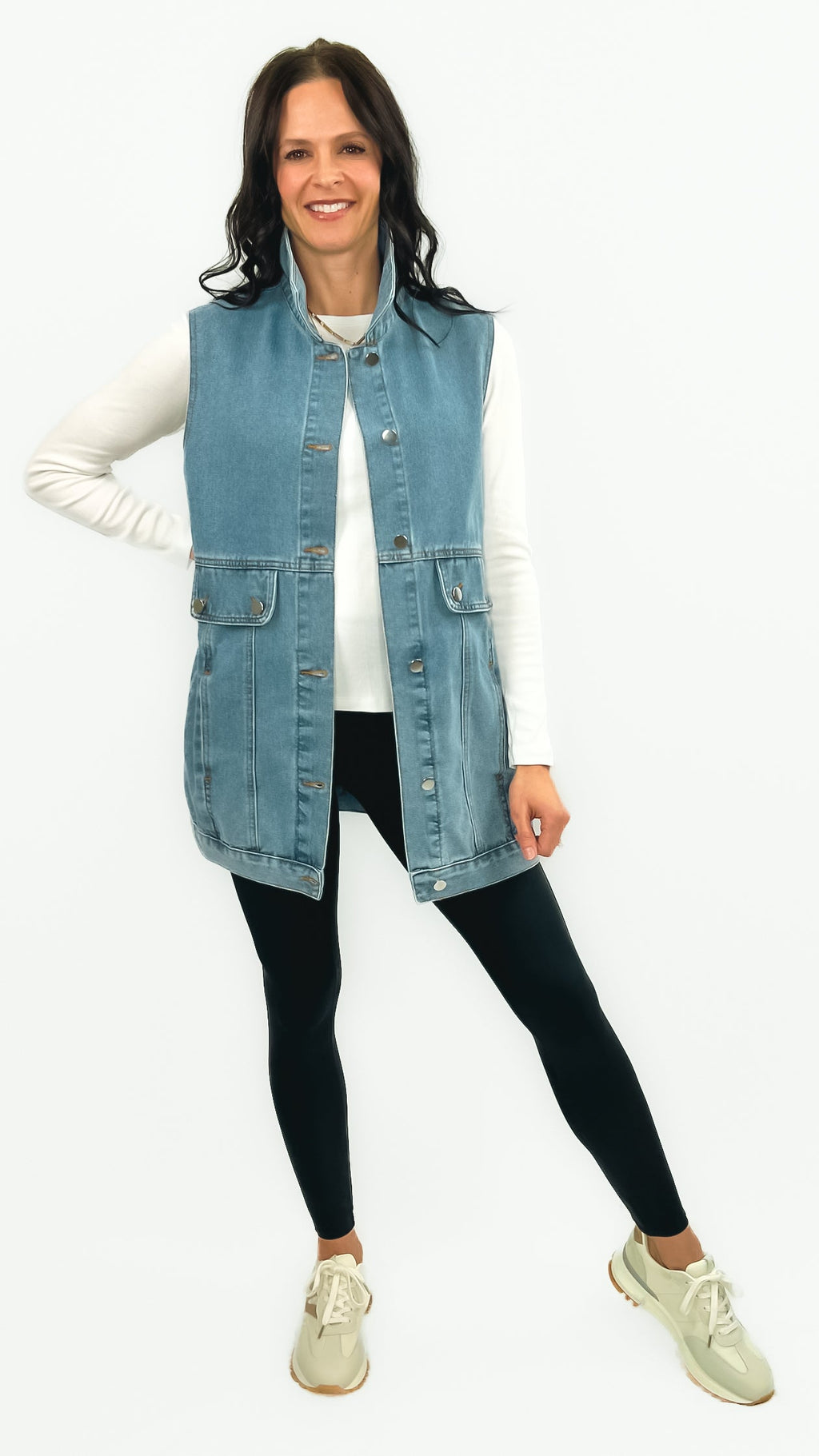 Danette Oversized Denim Cargo Vest Light Blue