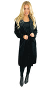 Jane Long Sleeve Velvet Duster Coat with Printed Liner- Black
