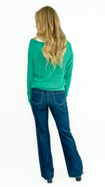 Miley Round Neck Long Sleeve Slub Sweater- Emerald