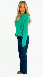 Miley Round Neck Long Sleeve Slub Sweater- Emerald