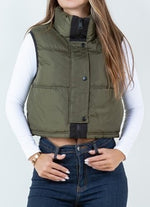 Tay Cropped Nylon Puffer Vest- Olive