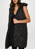 Margot Nylon Long Puffer Vest- Black