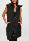 Margot Nylon Long Puffer Vest- Black