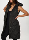 Margot Nylon Long Puffer Vest- Black