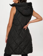 Margot Nylon Long Puffer Vest- Black