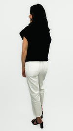 Rayne Wide Shoulder Turtleneck Short Sleeve Sweater Top- Black