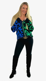 Tala Two-Toned Leopard Sweater- Green/Blue Multi