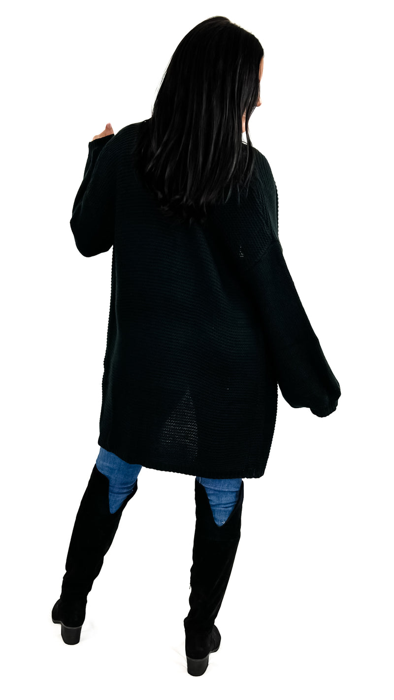 Tara Oversized Long-Sleeve Cardigan- Black