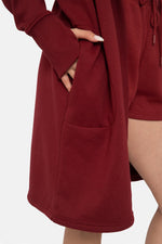 Elizabeth Longline Hoodie Cardigan with Fleece Lining- Red Velvet