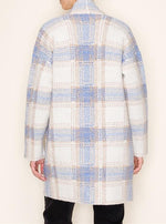 Iris Check Jacquard Sweater Cardigan- Oatmeal/Blue