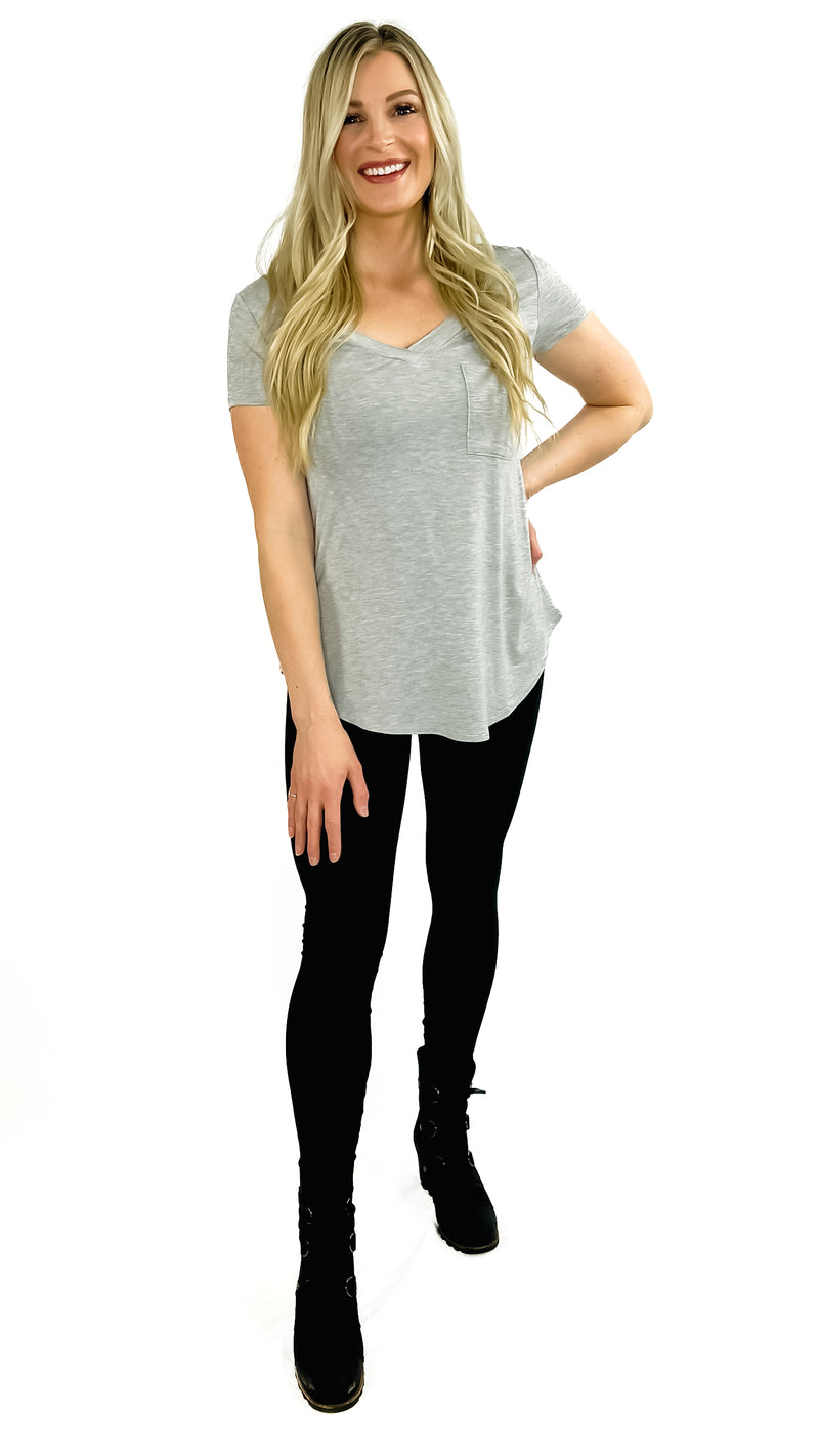 Addy V-Neck Pocket T-Shirt- Heather Gray
