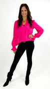 Erin Long-Sleeve Blouse- Fuschia