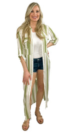 Hope Striped Button Down Maxi Dress/Duster- Lime/Cream