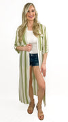 Hope Striped Button Down Maxi Dress/Duster- Lime/Cream