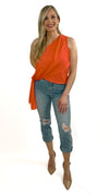 Kailey One Shoulder Sleeveless Top- Red