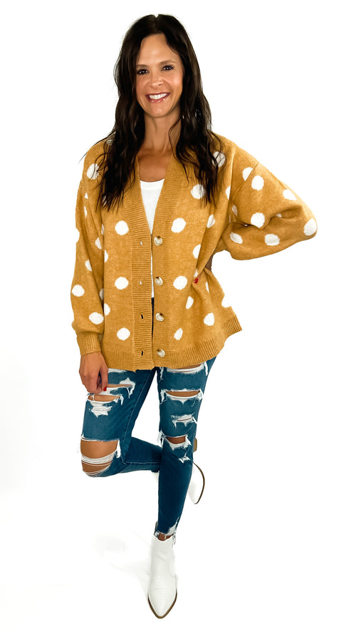 Keeley Boyfriend Cardigan- Camel/Ivory