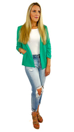 Kyle Shirred Sleeve Pocket Blazer- Emerald Green