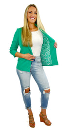 Kyle Shirred Sleeve Pocket Blazer- Emerald Green