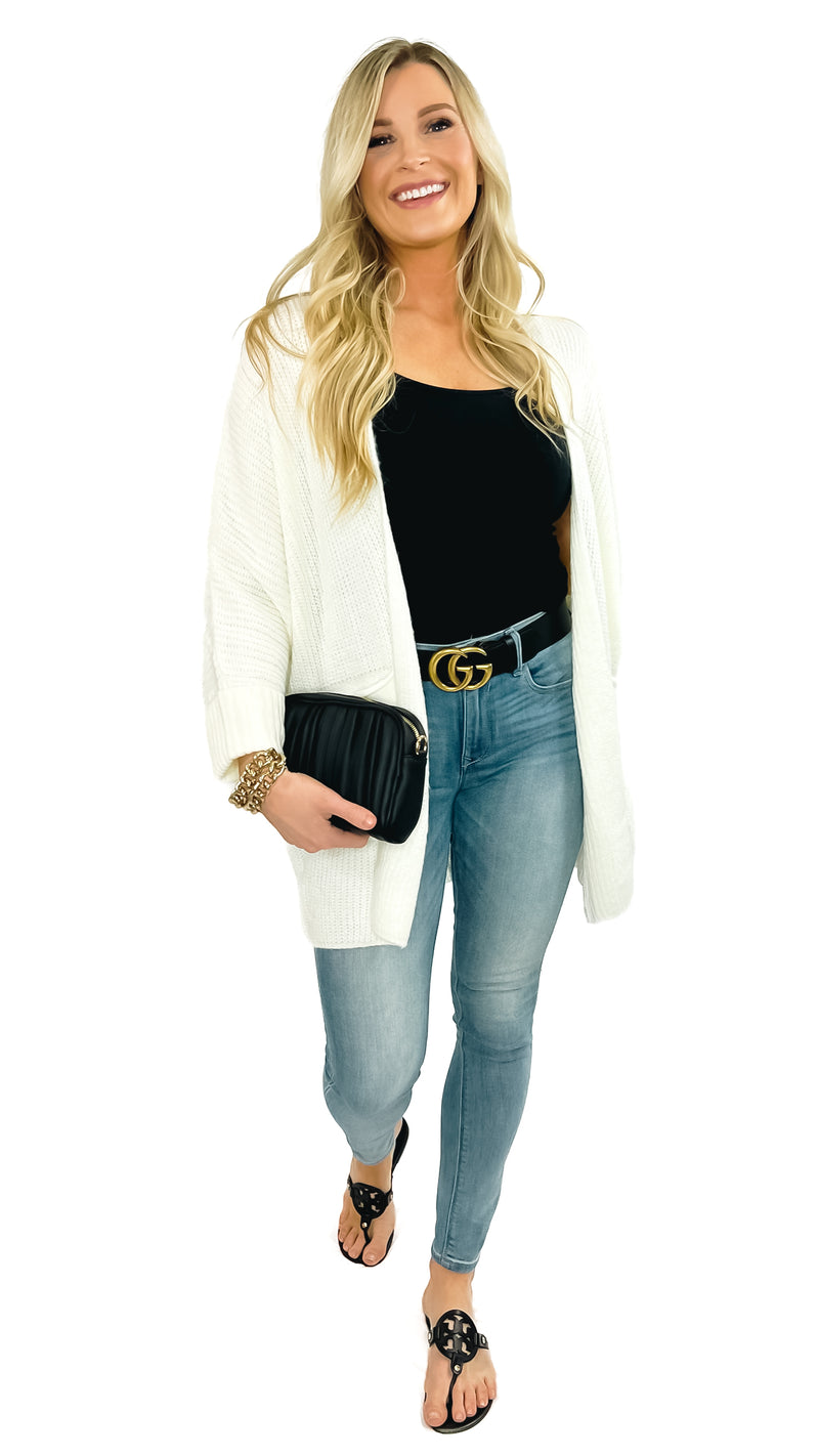 Liesel Oversized Pocketed Cardigan- White