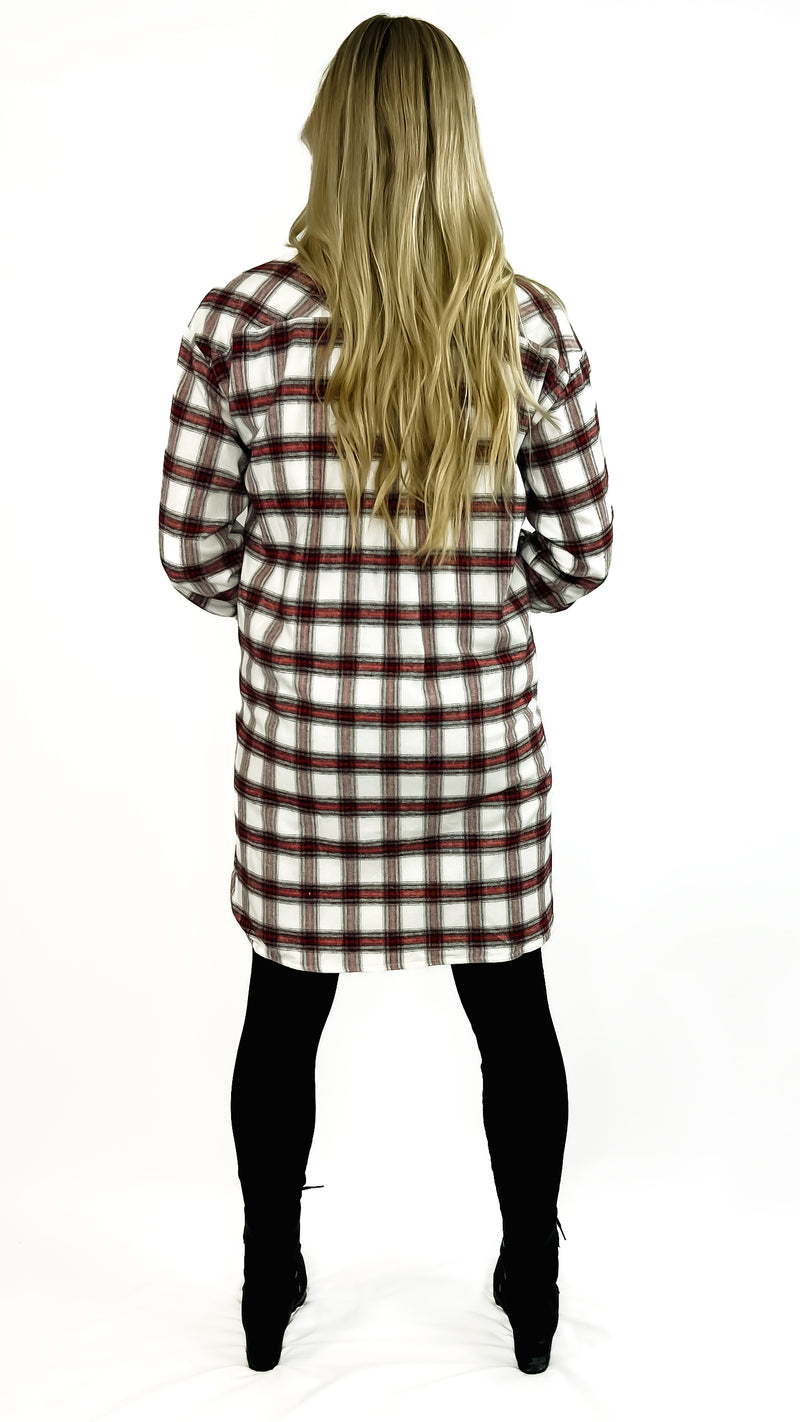 Murphy Plaid Shacket with Faux Fur Liner- White Multi