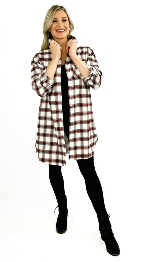 Murphy Plaid Shacket with Faux Fur Liner- White Multi