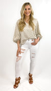 Robin Printed Long-Sleeve Blouse- Taupe