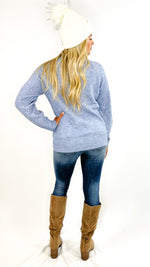 Sadie Crew Neck Pullover Sweater- Blue