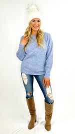 Sadie Crew Neck Pullover Sweater- Blue