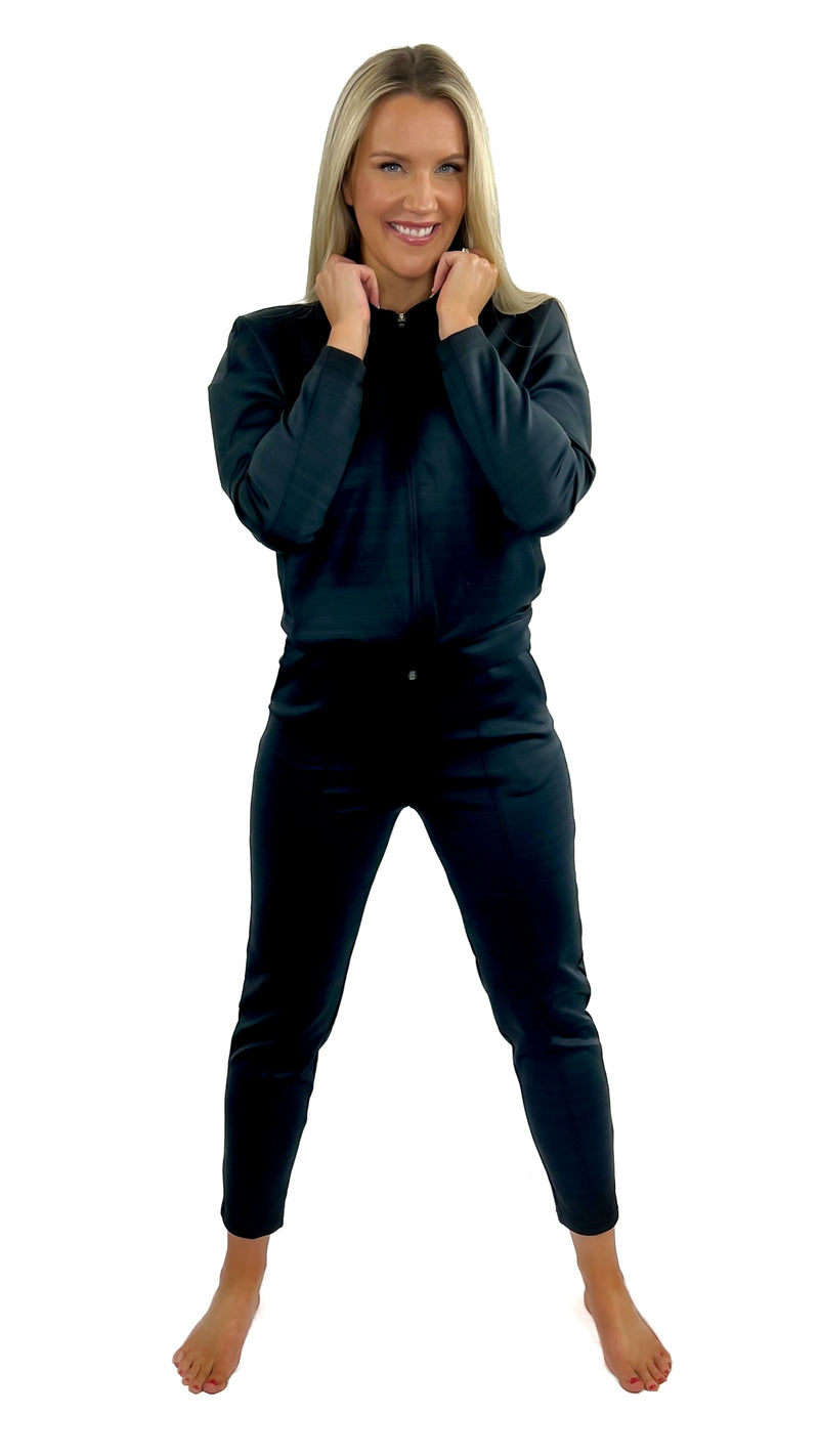 Sandra Space Dye Scuba Full Zip Jacket- Black