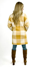 Shannon Long Sleeve Buffalo Check Midi Knit Coatigan- Yellow/Ivory