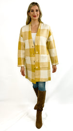 Shannon Long Sleeve Buffalo Check Midi Knit Coatigan- Yellow/Ivory