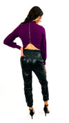Tory Back Button Detail Sweater- Purple